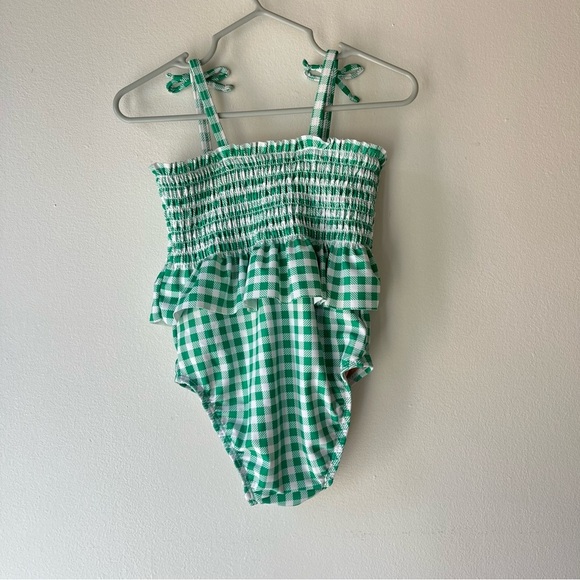 🌼 5/$25 Old Navy Baby Girl Green Gingham Smocked Ruffle Swimsuit 18–24M - Picture 5 of 7